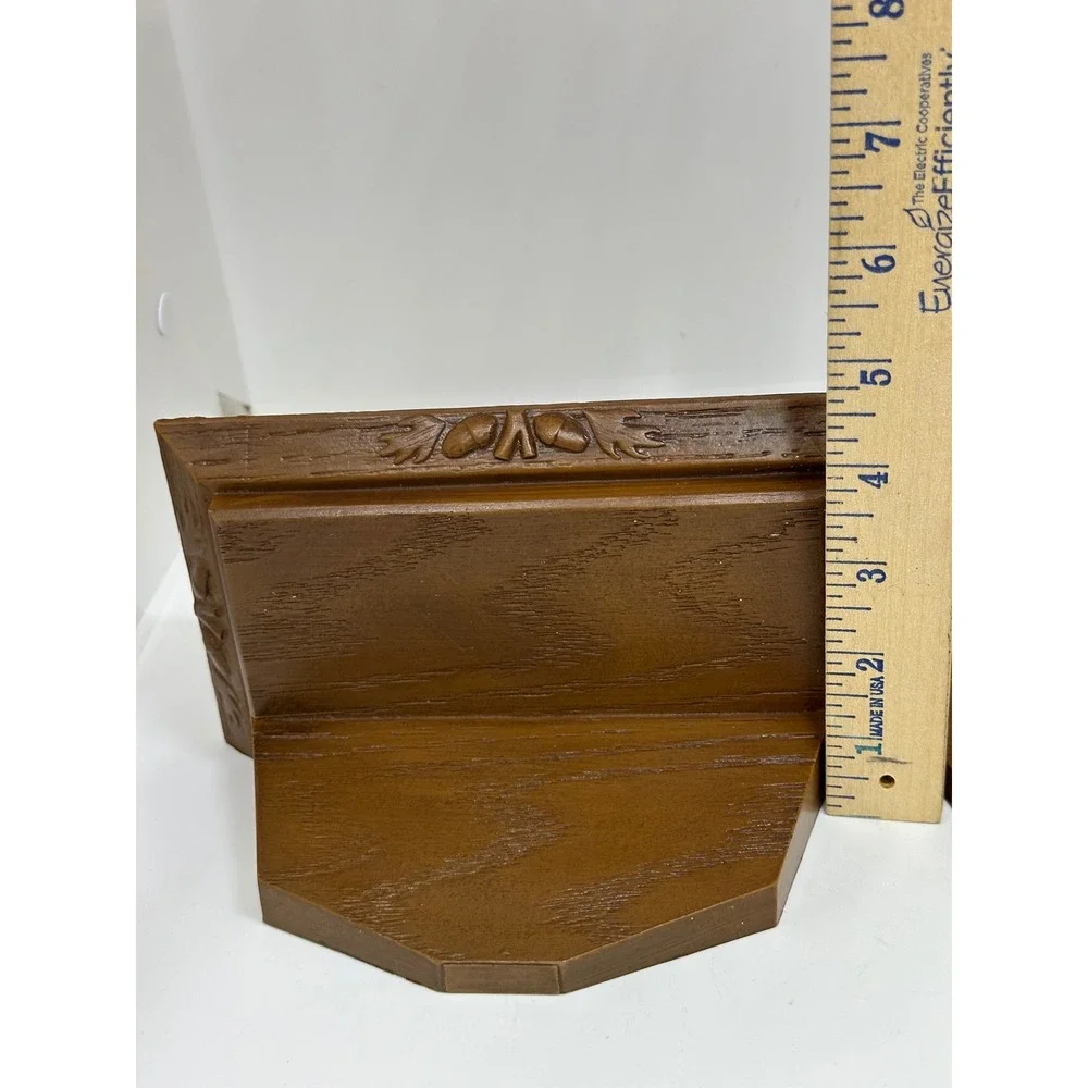 VTG Syroco Faux Wood Wall Sconces Brown Acorn Leaf Carved Floating Shelves Pair